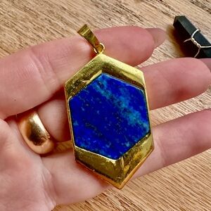 Gold and Lapus Lazuli Geometric Pendant